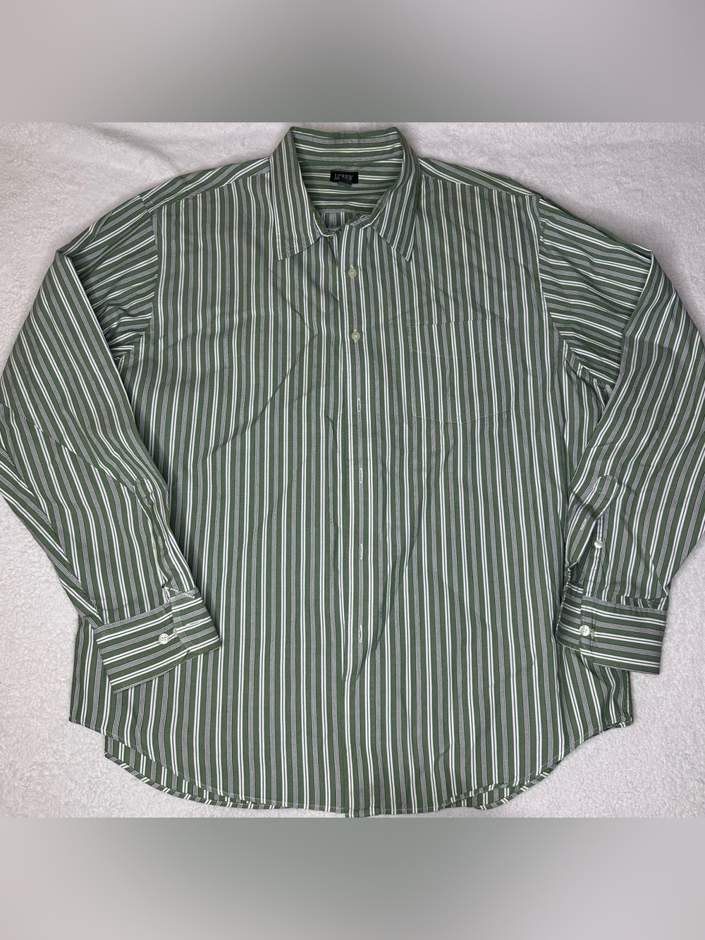 J.CREW Factory Men’s XL Green & White Striped Button-Down Shirt